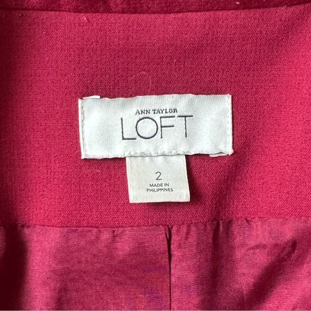 LOFT Cherry Red Trench Coat with Tailored Mid-Length Style - Picture 7 of 12